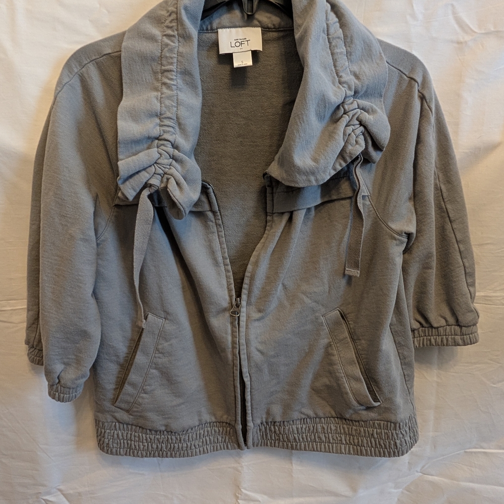 Loft Gray Blue Drawstring Collar Jacket - image 1